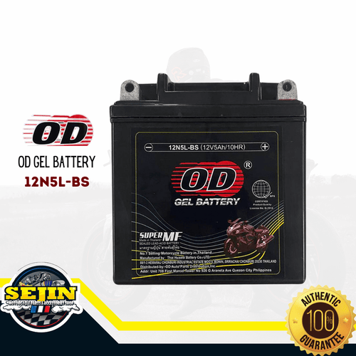 OD Battery 12N5L-BS 12V-5Ah/10HR For Motorcycle Mio/Dream/Smash Maintenance Free